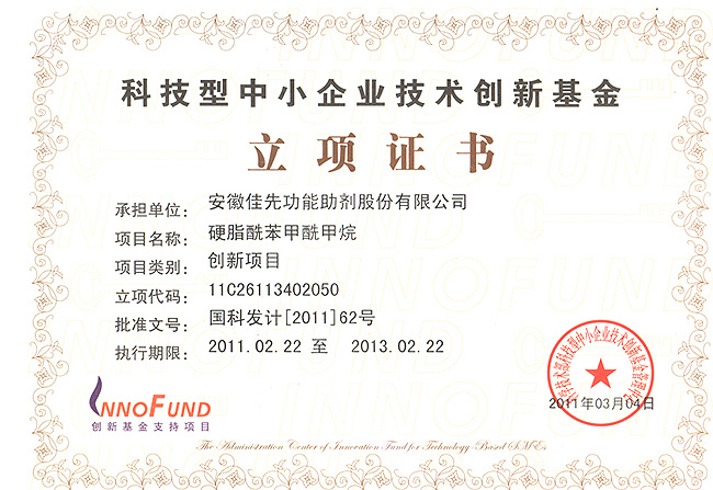 國家創(chuàng)新基金立項(xiàng)證書